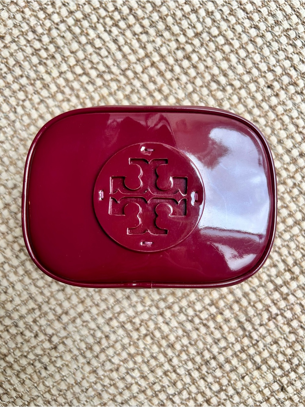 ⭐️Tory Burch Burgundy Patent Double T Cosmetic Bag